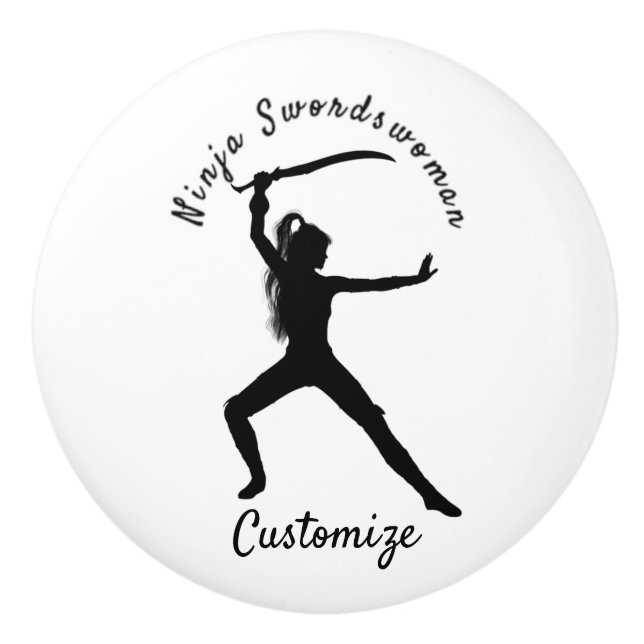 Ninja Swordswoman Silhouette Thunder_Cove Ceramic Knob (Front)