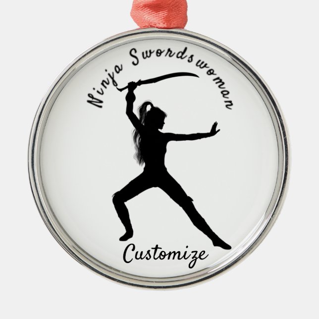 Ninja Swordswoman Silhouette Thunder_Cove Metal Ornament (Front)