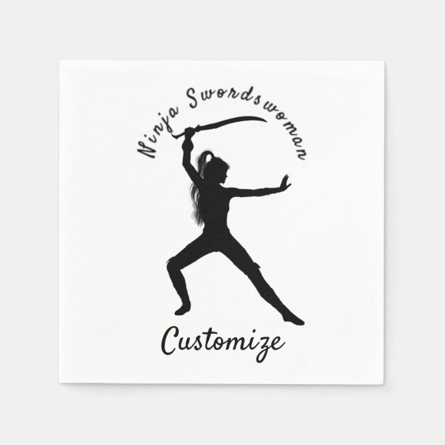 Ninja Swordswoman Silhouette Thunder_Cove Napkins (Front)