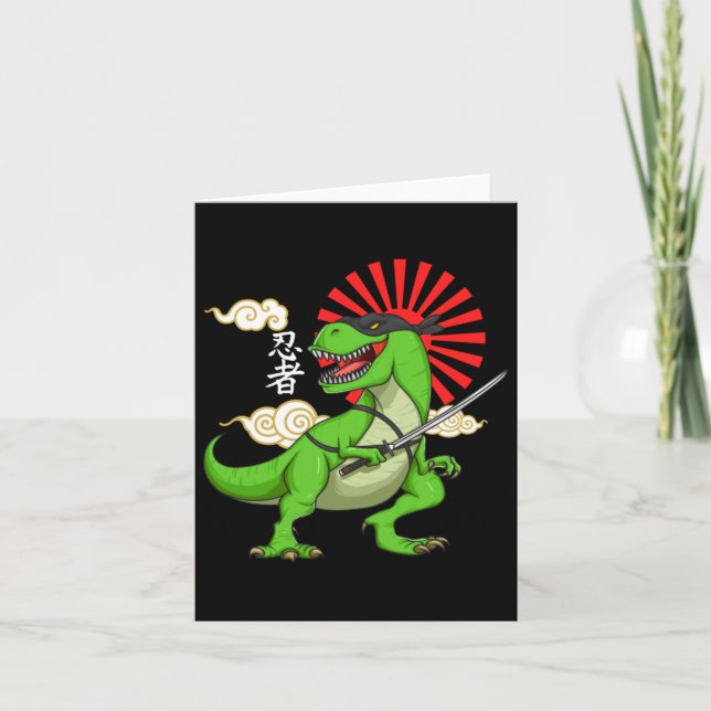 Ninja T-rex Funny Japanese Style Art Sticker  Card (Front)