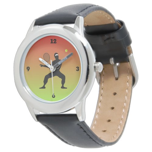 Ninja Tennis Player Skills on Red and Yellow Watch