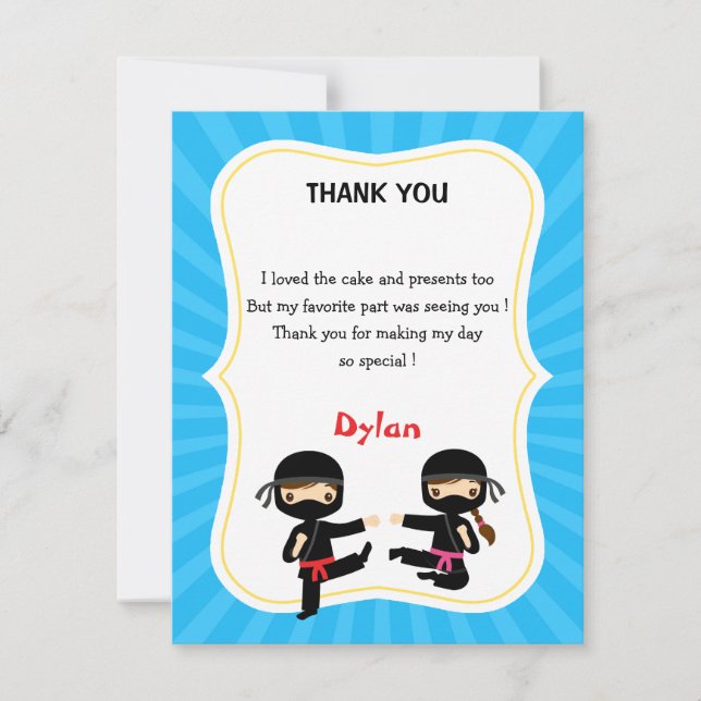 Ninja Thank You Card - Warrior Kids Birthday Party (Front)