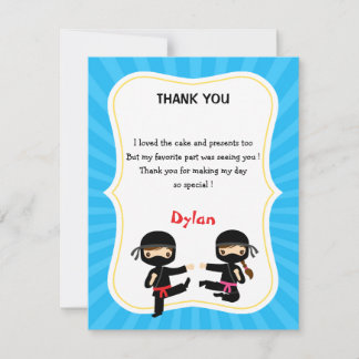 Ninja Thank You Card - Warrior Kids Birthday Party