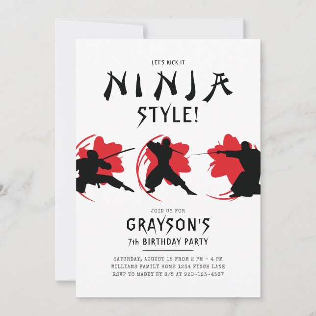 Ninja Theme Birthday Party Invitation (Front)