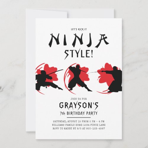 Ninja Theme Birthday Party Invitation