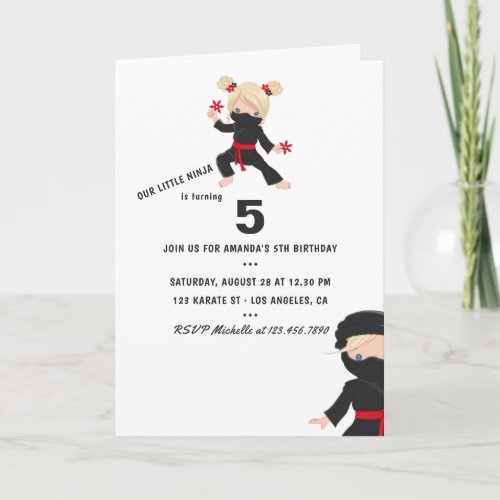 Ninja theme Birthday Party Invitation