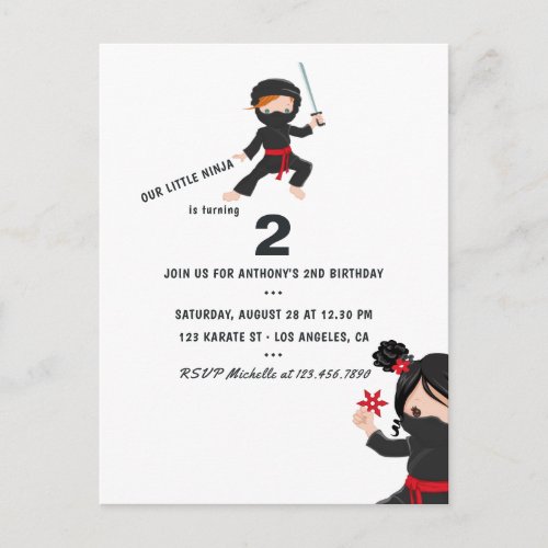 Ninja theme Birthday Party Postcard