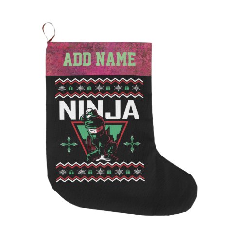 Ninja Ugly Christmas Sweater Large Christmas Stocking