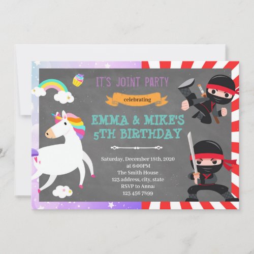 Ninja unicorn joint party invitation
