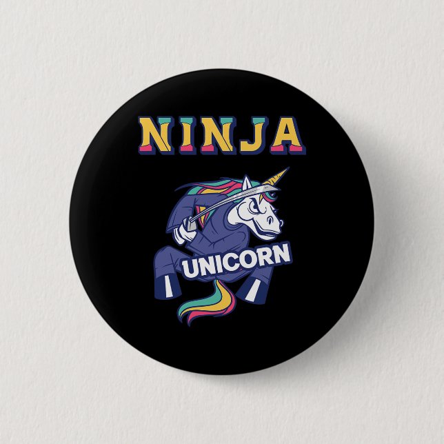 Ninja Unicorn Karate Unicorn Kickboxing Martial Ar Button (Front)