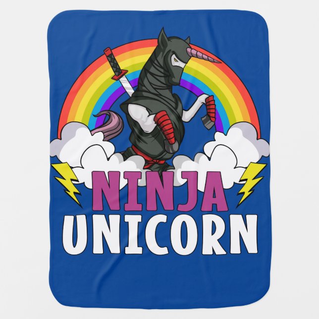 Ninja Unicorn Samurai Magical Rainbow Martial Arts Baby Blanket (Front)