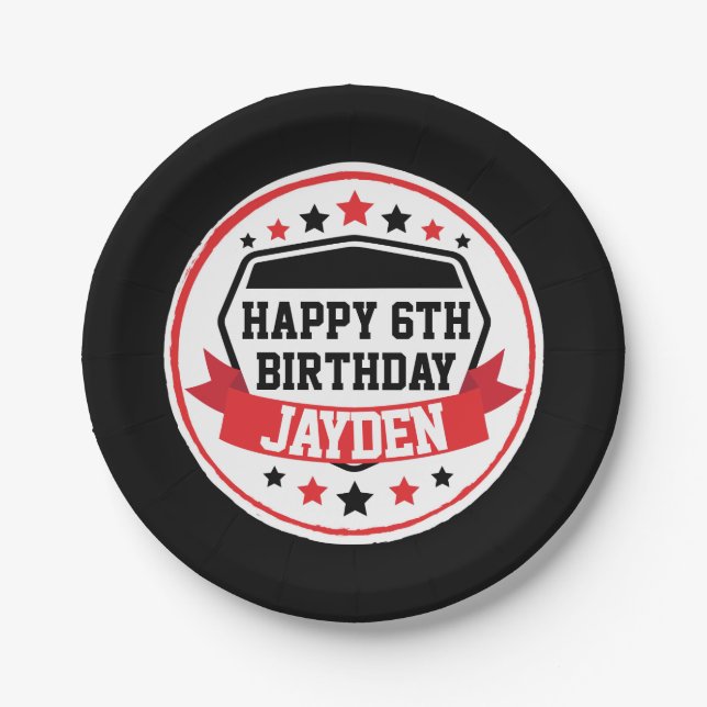 Ninja Warrior Birthday Black and Red Party Paper Plates (Front)