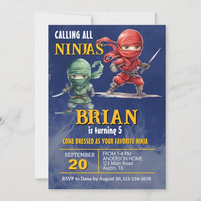 Ninja Warrior Birthday Party Invitation (Front)