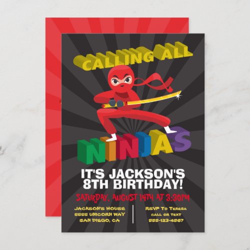 Ninja Warrior Birthday Party Invitation