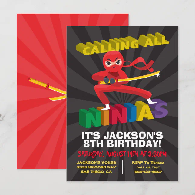 Ninja Warrior Birthday Party Invitation | Zazzle