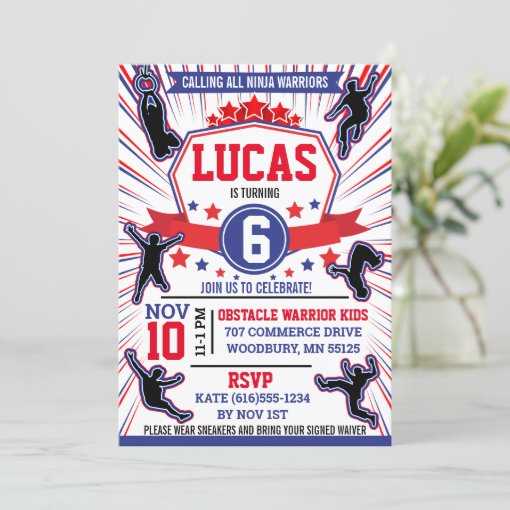 Ninja Warrior Birthday Party Obstacle Course Invit Invitation | Zazzle