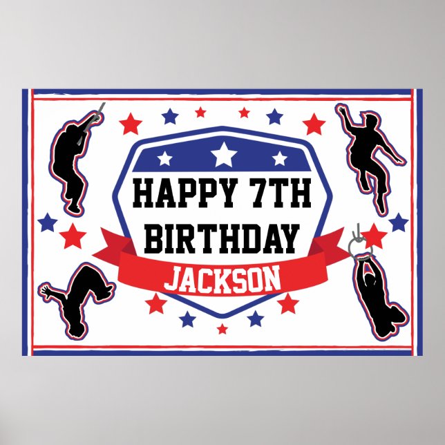 Ninja Warrior Birthday Party Red & Blue Poster (Front)