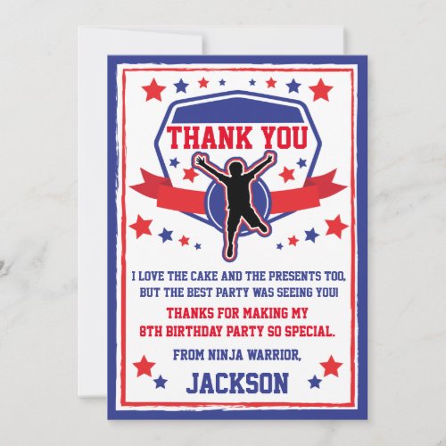 Ninja Warrior Birthday Party Thank you Card