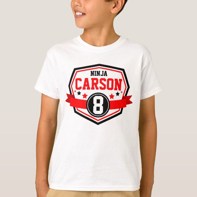 Ninja Warrior Boys Birthday Party Name & Age T-Shirt (Front)
