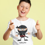 Ninja Warrior Cartoon T-Shirt<br><div class="desc">Cute ninja warrior cartoon for your favorite boy. There are many font styles to choose from. Create your own cute ninja theme tee.</div>