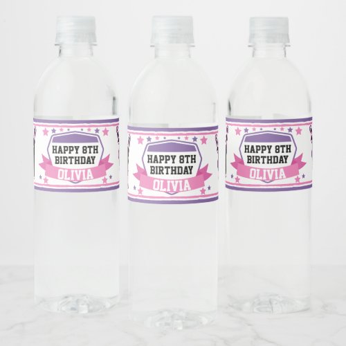 Ninja Warrior Girl Pink Purple Birthday Drink Water Bottle Label