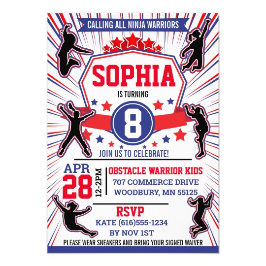 Ninja Warrior Girls Birthday Party Obstacle Course Invitation | Zazzle.com