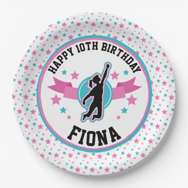 Ninja Warrior Girls Pink and Teal Birthday Party Paper Plates (Front)