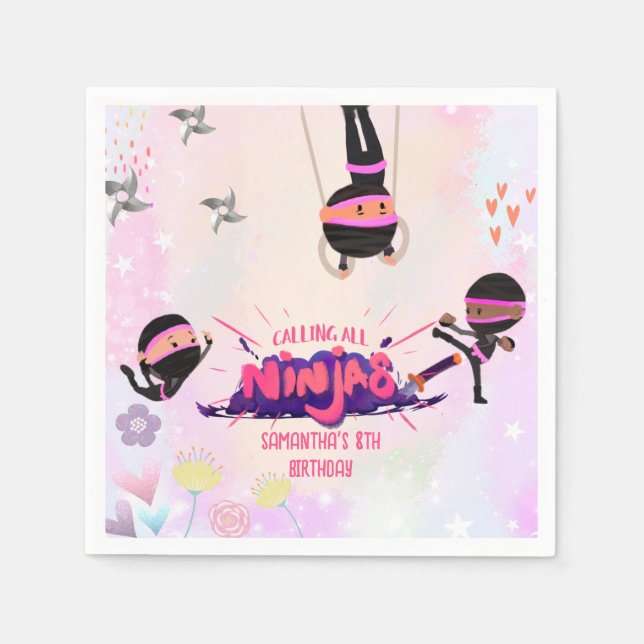 Ninja Warrior Girls Pink Napkins (Front)
