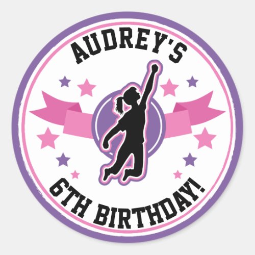 Ninja Warrior Girls Pink Purple Birthday Classic Round Sticker