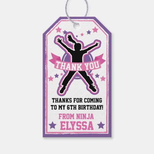 Ninja Warrior Girls Pink  Purple Birthday Party Gift Tags