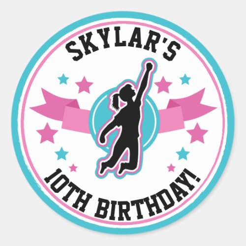 Ninja Warrior Girls Pink Teal Birthday Classic Round Sticker