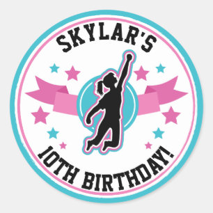 Ninja Warrior Girls Pink Teal Birthday Classic Round Sticker
