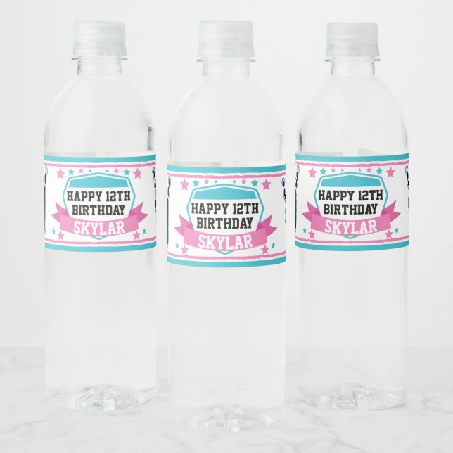 Ninja Warrior Girls Pink Teal Birthday Party Drink Water Bottle Label (Bottles)