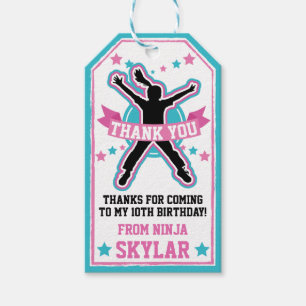 Ninja Warrior Girls Pink & Teal Birthday Party Gift Tags