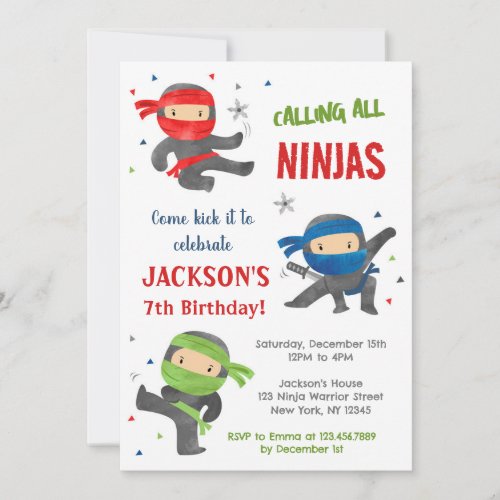Ninja Warrior Karate Birthday Party Invitations