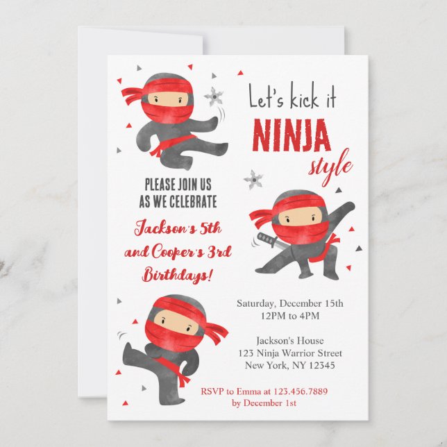 Ninja Warrior Karate Birthday Party Invitations (Front)