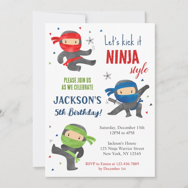 Ninja Warrior Karate Birthday Party Invitations (Front)