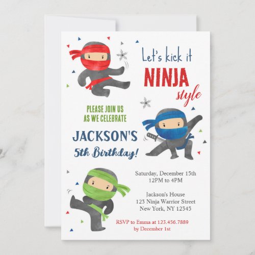 Ninja Warrior Karate Birthday Party Invitations