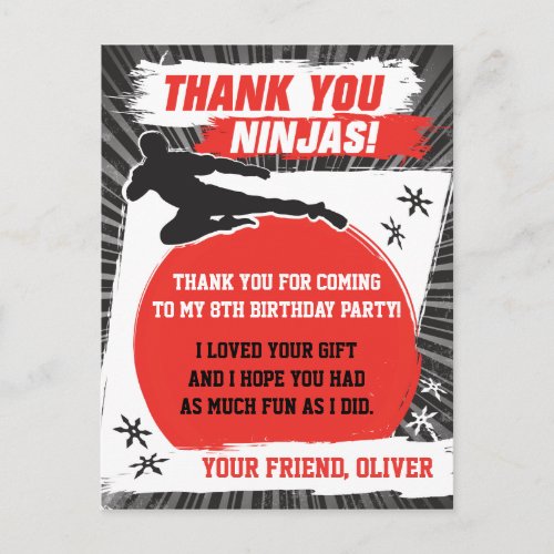 Ninja Warrior Karate Birthday Thank you Postcard