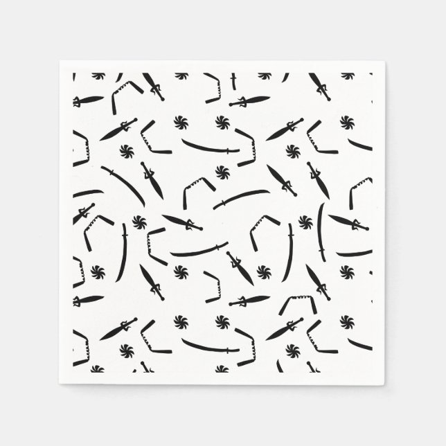 Ninja Warrior Kids Birthday Party Black and White Napkins (Front)