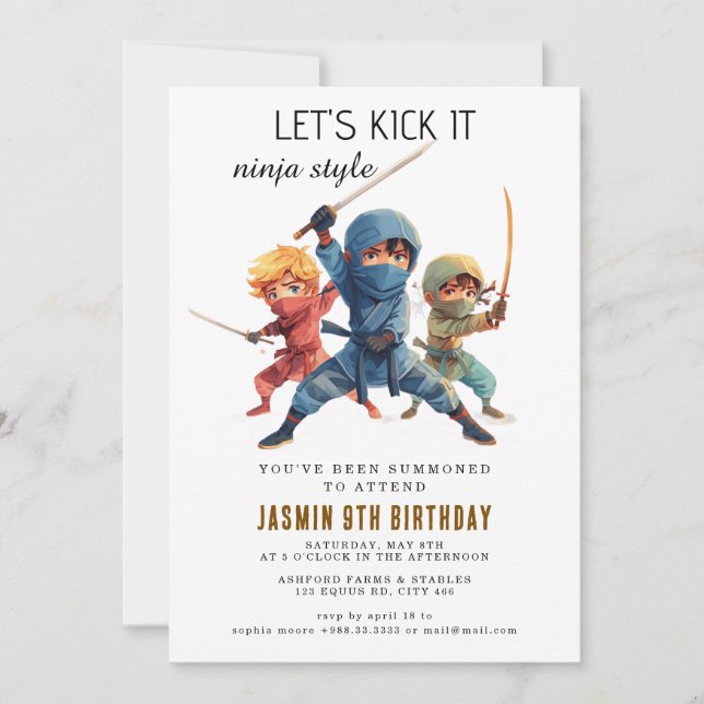 Ninja Warrior Kids Birthday Party Invitation (Front)