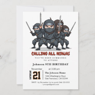 Ninja Warrior Kids Birthday Party Invitation