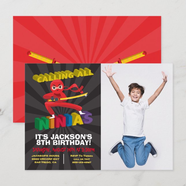 Ninja Warrior Photo Birthday Party Invitation (Front/Back)