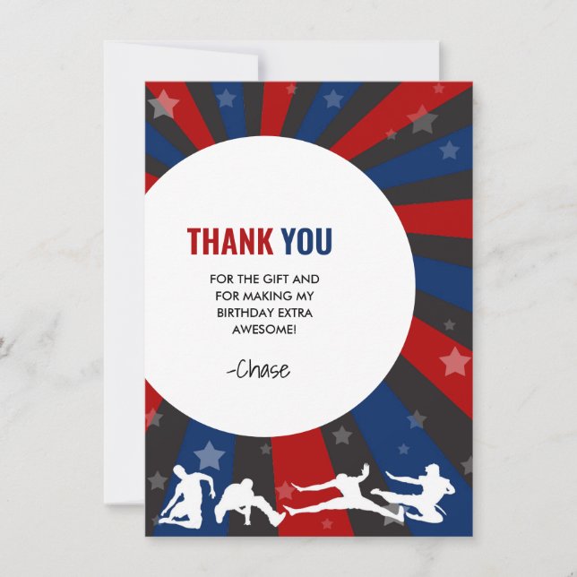 Ninja Warrior Themed Birthday Party Thank You Card (Front)