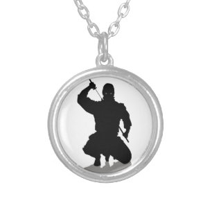 Ninja with Sword Silver Plated Necklace