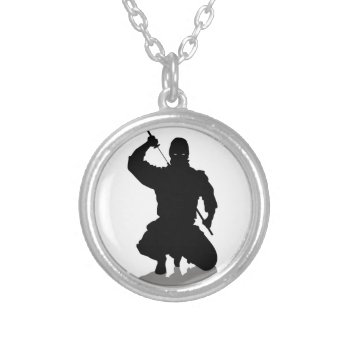 Ninja With Sword Silver Plated Necklace by customvendetta at Zazzle