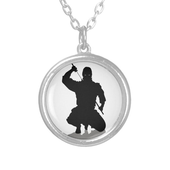 Ninja with Sword Silver Plated Necklace (Front)