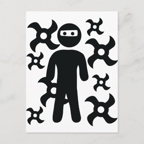 ninja with trowing stars icon postcard