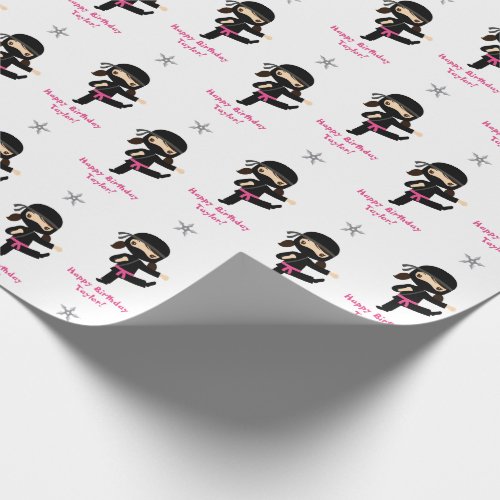 Ninja Wrapping Paper Girl Pink Black Personalized