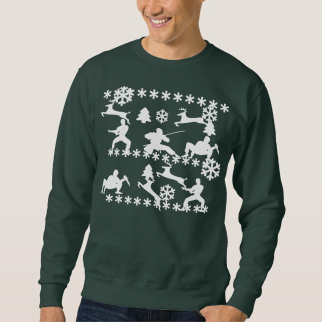Ninjas & reindeer fighting ugly Christmas sweat 2 Sweatshirt (Front)